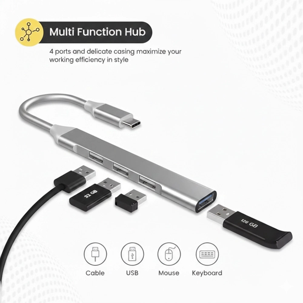 Multybyte Type C to 4 Port USB Hub 3.0 (Metal Body) CHS31 view 3